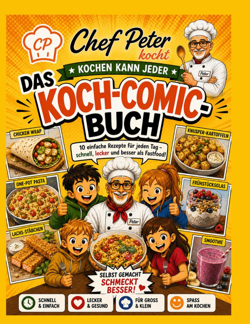 Chef Peter kocht – Kochen kann jeder: Das Koch-Comic-Buch mit 10 einfachen Rezepten für Anfänger, Kinder und die ganze Familie – Schritt für Schritt erklärt, schnell und ohne Vorkenntnisse