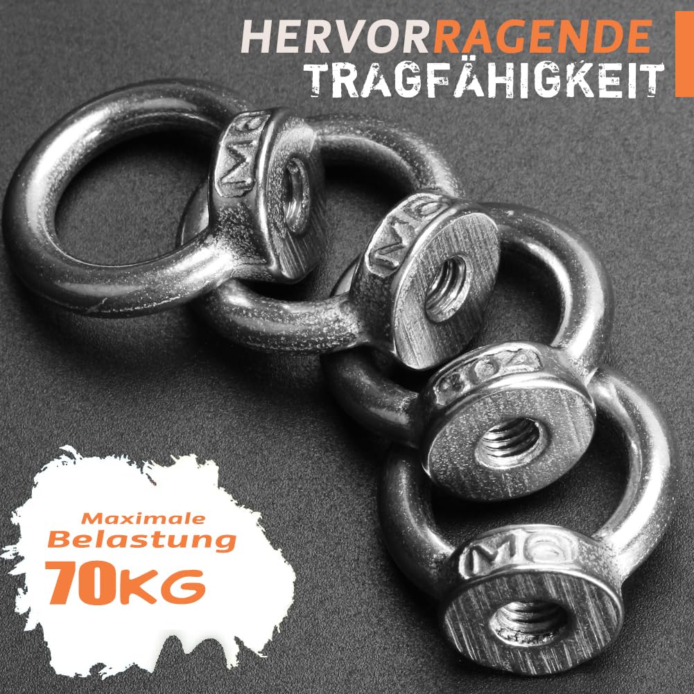 Pack Of 8 Ring Nuts, Stainless Steel M10 Eye Nuts, Ring Eyelets, Swing Hooks For Lifting Accessories - View #2
