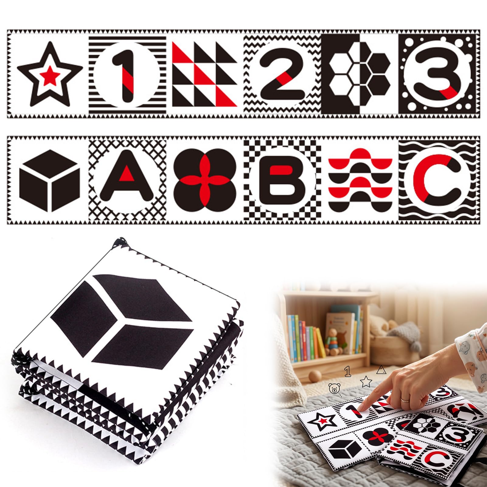 glonest Baby Toys 0-6 Months, Black and White Sensory Toys for Newborns, Tummy Time Toys Soft Baby Book, Early Education Montessori Toys for Infants 0-3-6-12 Months, Baby Essentials Gifts