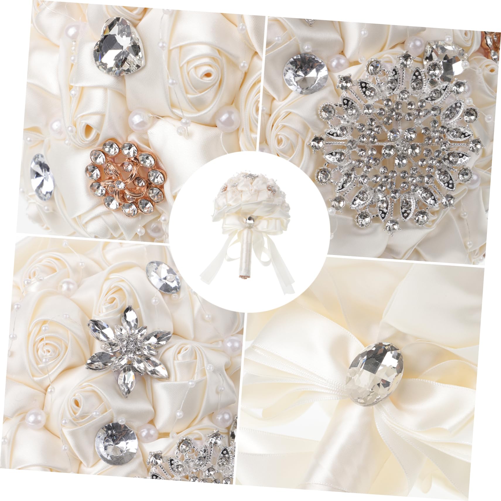Abaodam Brautstrauß mit Schleife, 1 Stück, Dekorativ für Hochzeit | Ribbon mit Strass, Lebendig Wirkende Optik, für Braut und Familie, Geeignet für Wohnzimmer