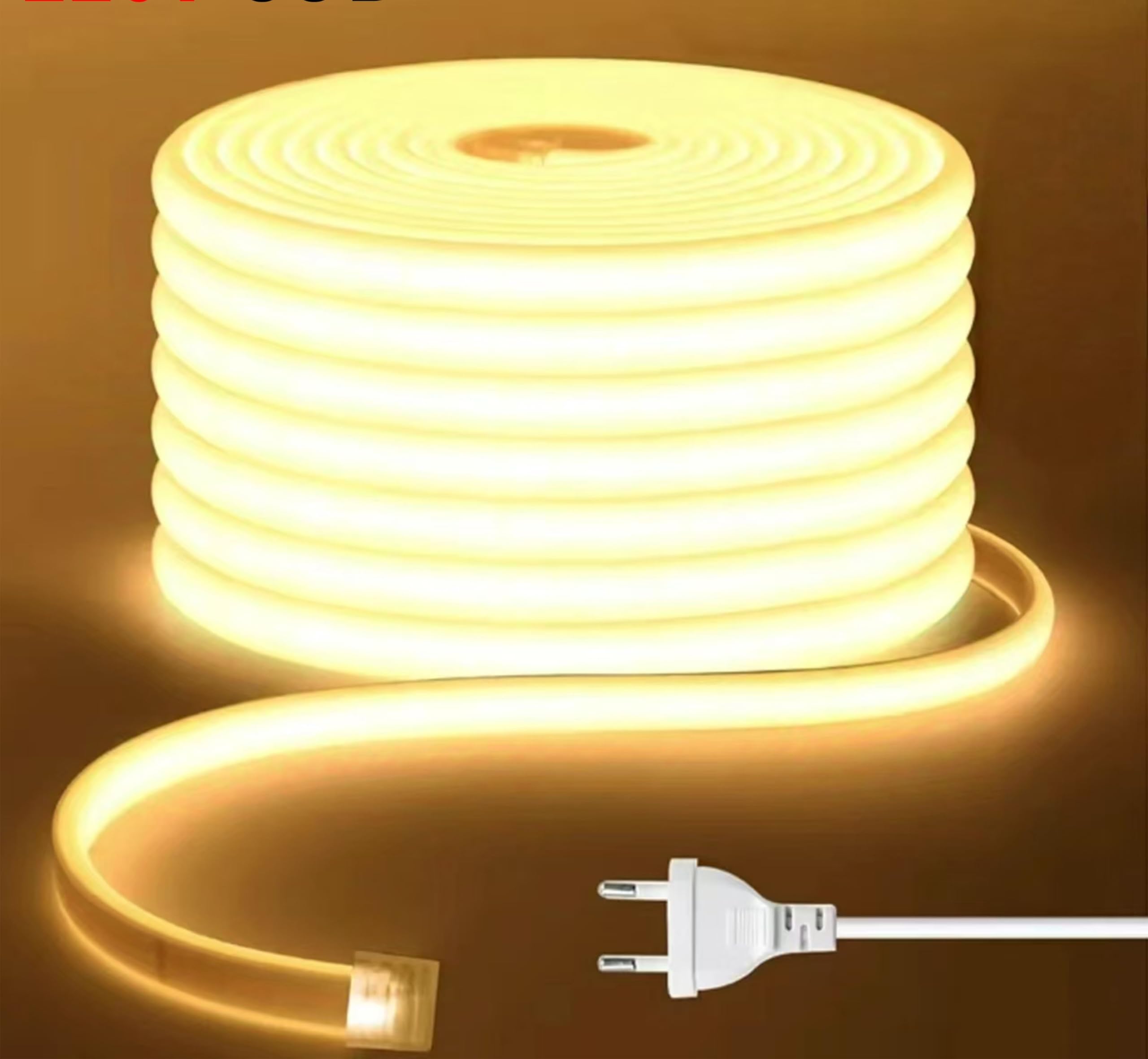 Tira LED 100 METROS 230V, Luz Cálida 3000K, IP65 | No necesita fuente de alimentación, 288 LEDs/m, Impermeable,exterior, Cortable cada 50 cm, Incluye Cable