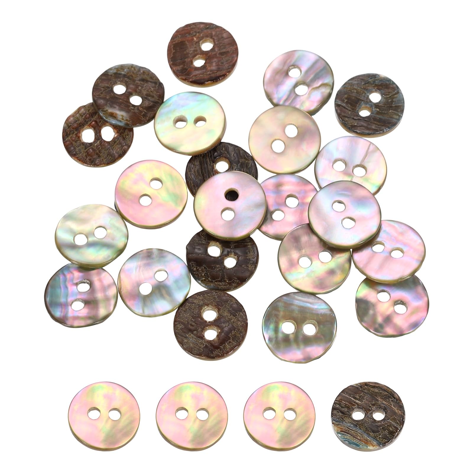 sourcing map 30Pcs Natural Shell Buttons, 10mm 2-Hole Round Shell Craft Sewing Button, Decorative Accessories for Coats, Shirts, Clothing DIY Projects, Natural Color