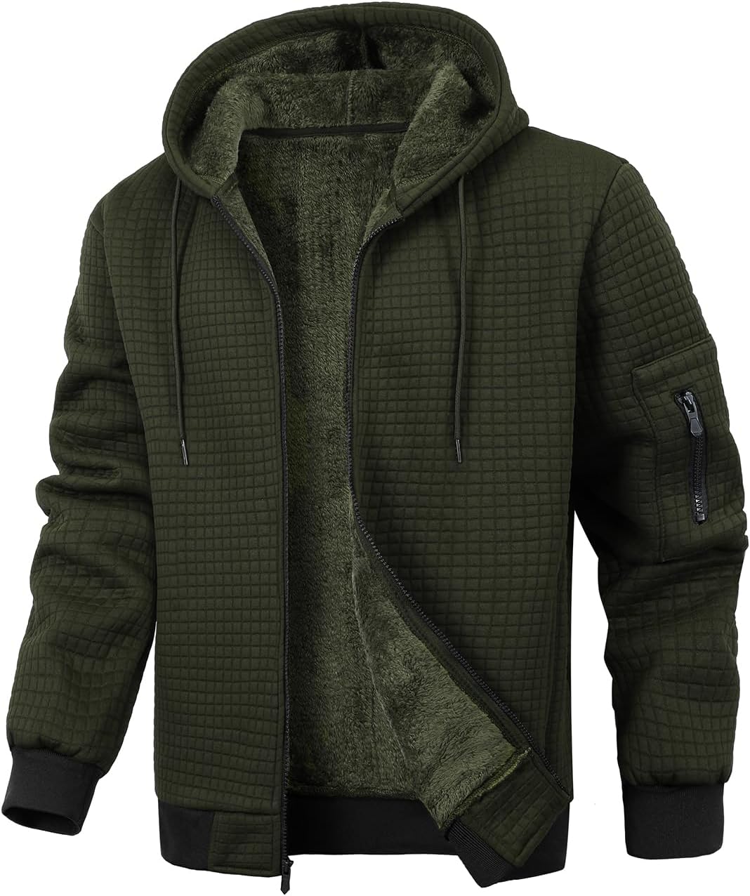 Mens Zip Up Hoodie Sherpa Lined Sweatshirt Heavyweight Fleece Full-Zip Winter Warm Jackets