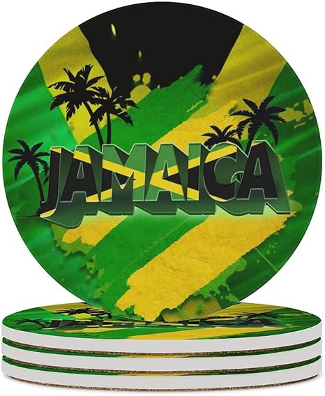 Elegant Casual Jamaican Flag Coasters for Drinks, Absorbent Ceramic Stone Coasters Set of 4 Cork Base Cups Table Mats for Home Decor