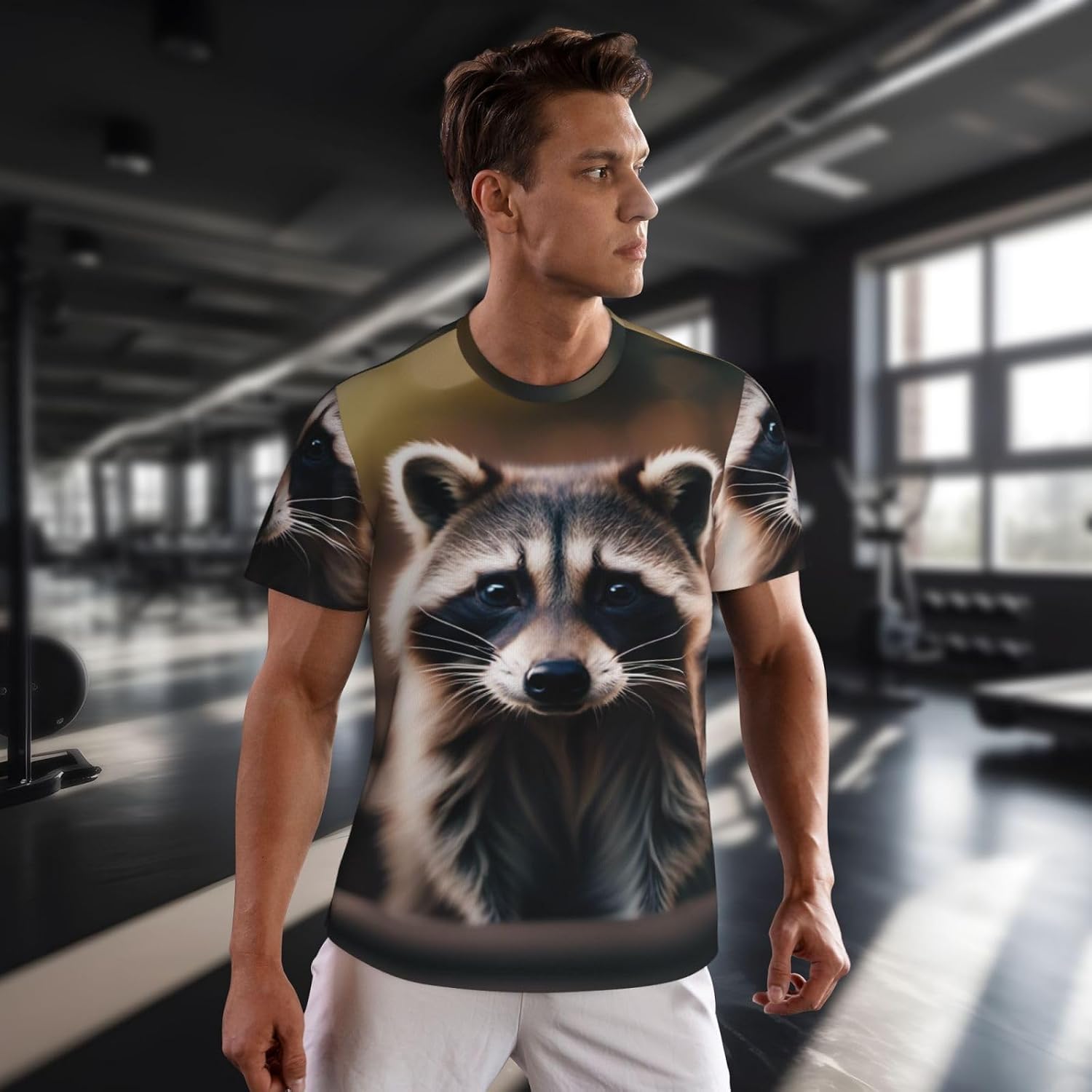 Cute Raccoon (1) Print Mens Short Sleeve Mesh T-Shirt Breathable Athletic Gym Running Casual Sports Wear