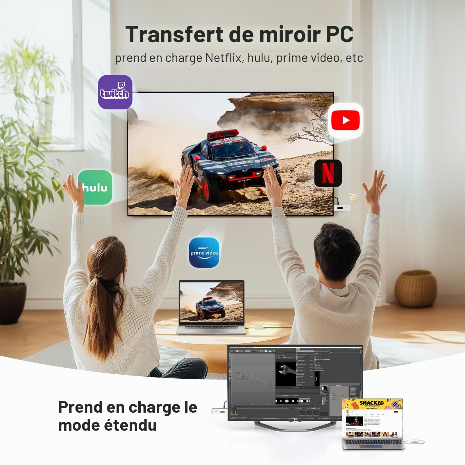 Lemorele Kit HDMI sans Fil, 50 m, 1080P@60Hz, Latence env. 30 ms