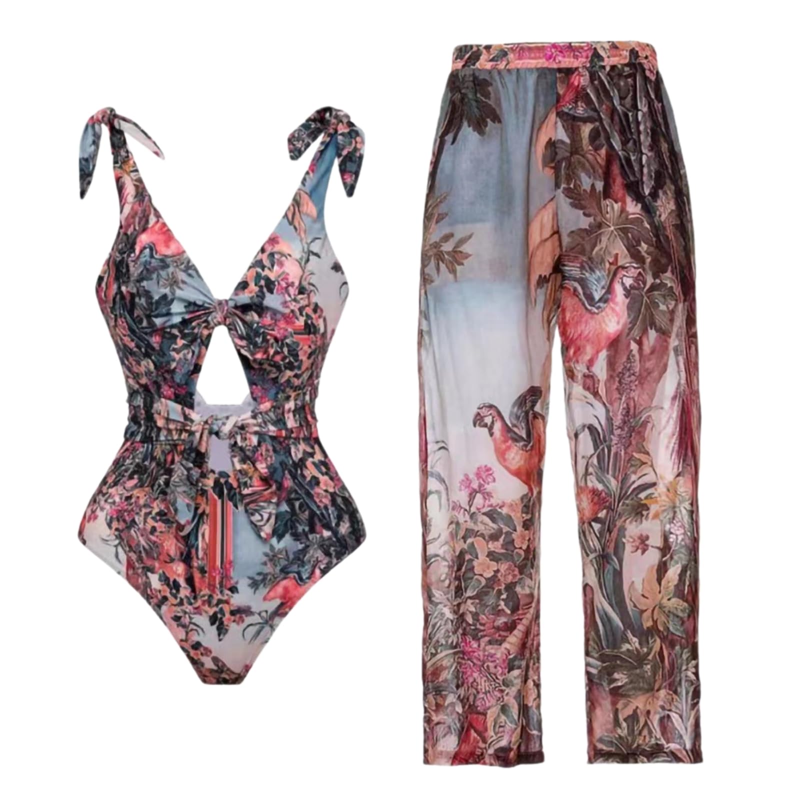 Bikini Mujeres Vintage Impresión Conjunto con Falda De Playa, Traje Baño Dos Piezas, para La Piscina Vacaciones En Playa-1 Set-m