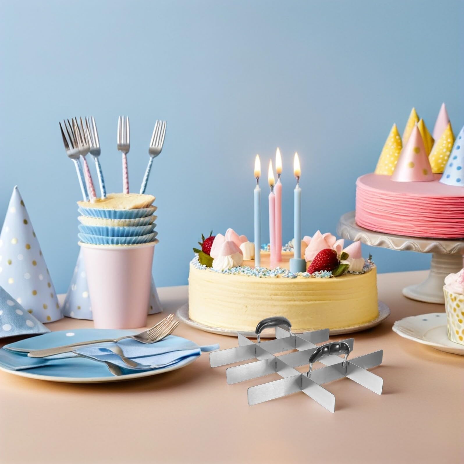 Toyvian 2 Pièces Outil Multifonction pour Découpe Gâteau et Diviseur Portions Inox pour Cheesecake Tiramisu et Pizza Accessoire Pâtisserie Professionnel et Maison