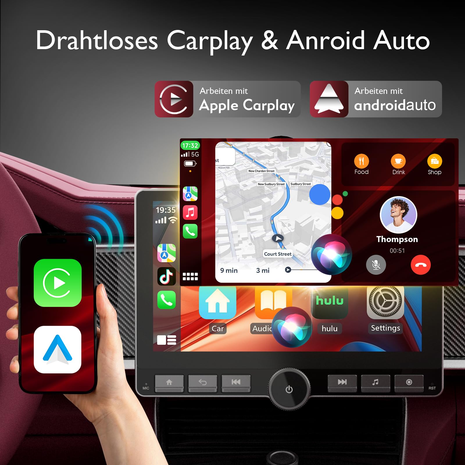 Haudio 360° Drehbares Autoradio, 1 Din DSP Autoradio, 10,1 Zoll IPS Bildschirm mit Carplay & Android Auto, Car Play mit Rückfahrkamera, Mirror Link, Sprachsteuerung AM/FM/RDS Radio mit Taste 2+64G