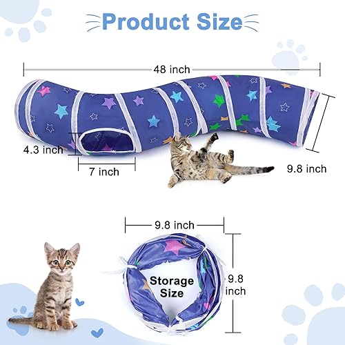 Vista 36 de Glittme Túnel para gatos, túneles para gatos de interior, cueva de gatos en forma de S con juguetes para gatos, tubos plegables para gatos y túneles