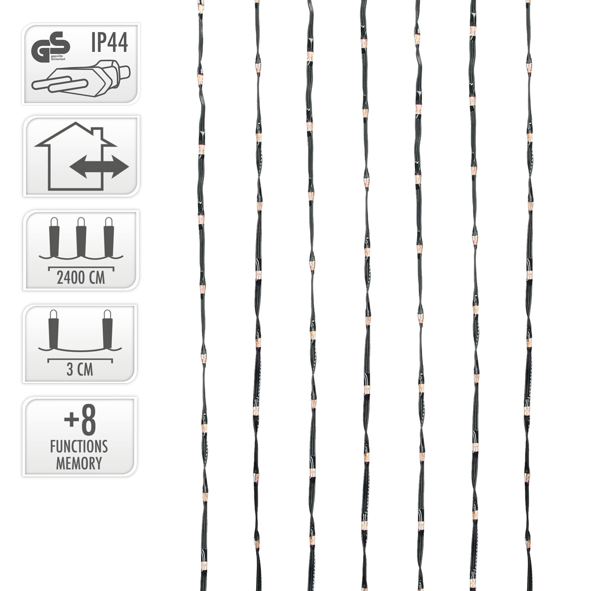 ECD Germany Catena Luminosa a 800 Micro LED 24 m Bianco Extra Caldo 8 Funzioni Alimentazione a Corrente IP44 Impermeabile per Interni Esterni Luci Decorazione Natalizie Grappolo per Albero di Natale