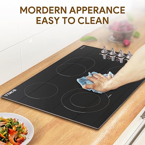 Miniatura 5 de TTHOB Estufa eléctrica de 30 pulgadas, 4 quemadores, 220-240 V, 6800 W, radiante integrado, temporizador, bloqueo para niños, indicador de calor