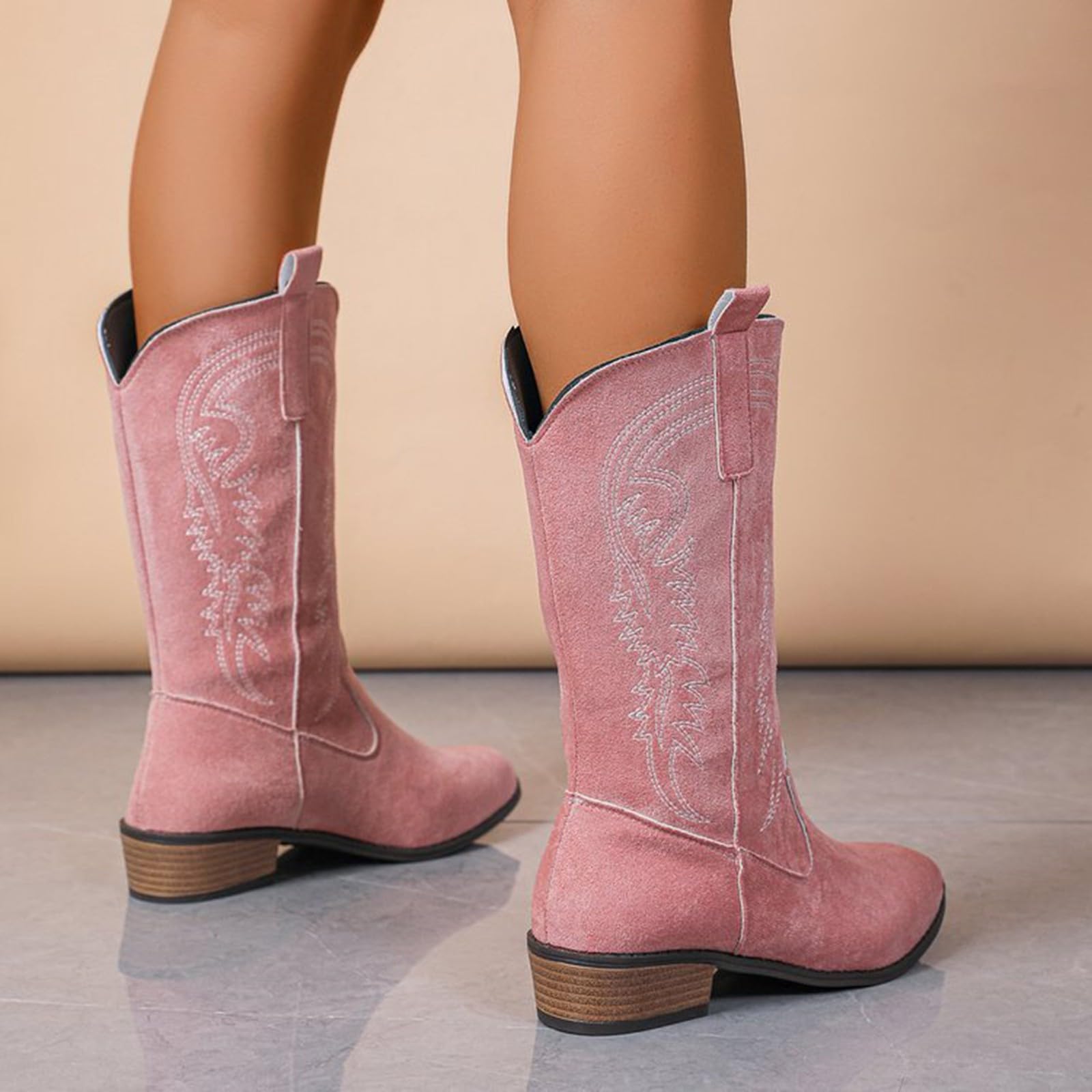 Botines para mujer, estilo vaquero, botas occidentales bordados