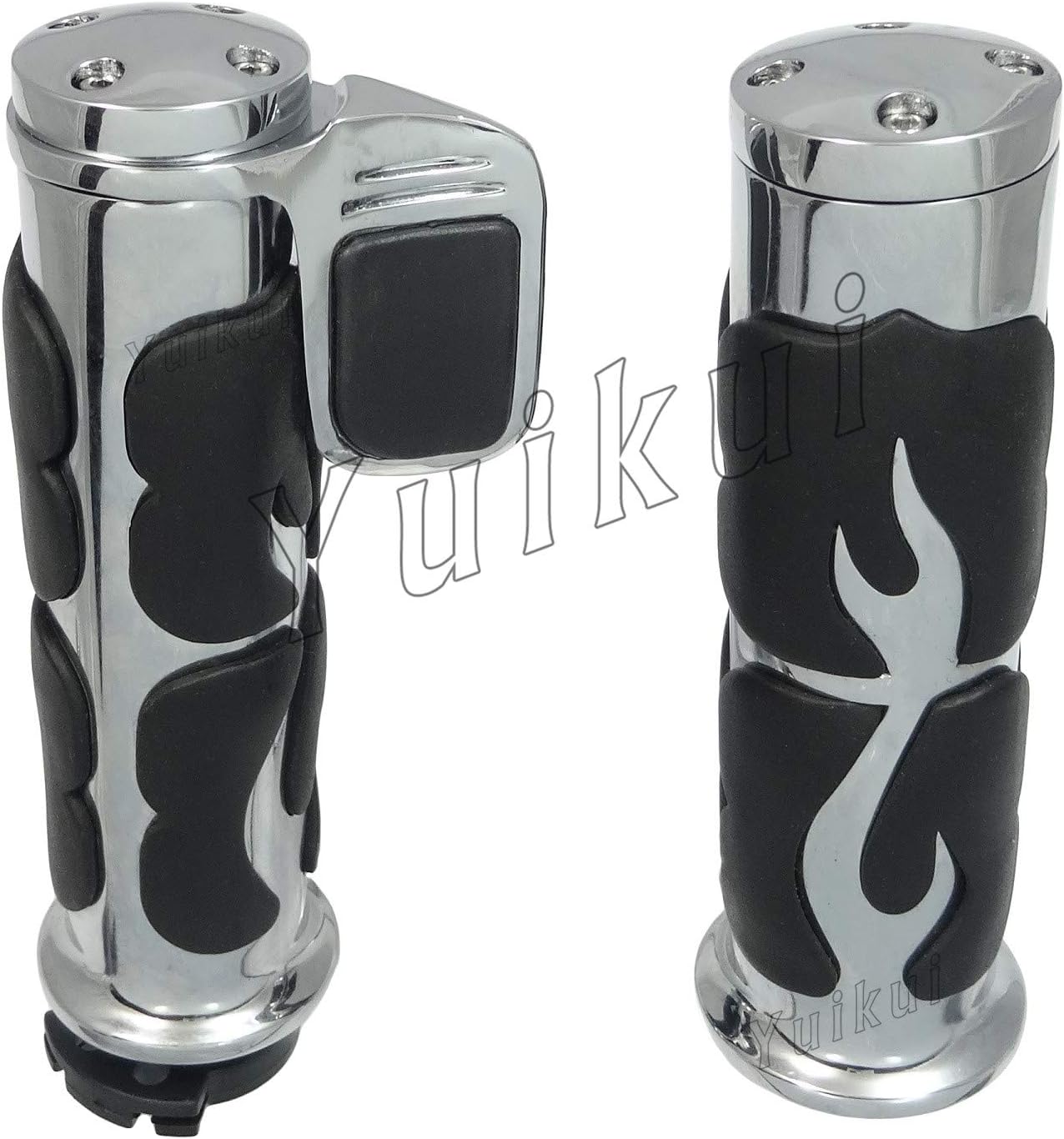 Motorcycle Black Rubber Chrome aluminium hand grips Fire Flame Grips Handlebar Bars Grips With Boss Throttle Compatible with HONDA VF 750 MAGNA All years