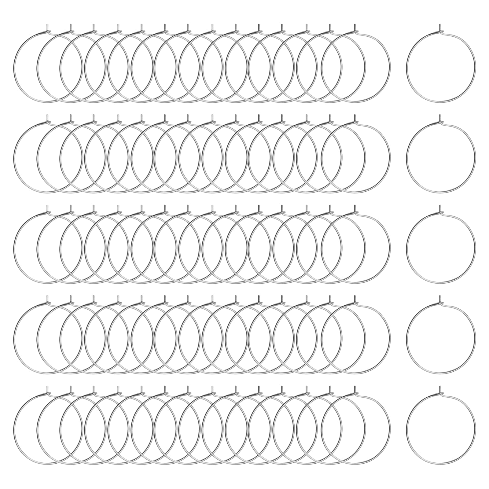 GETRICH 200 Pieces Silver Wine Glass Charms,25mm Wine Glass Charm Rings Round Alloy Earring Beading Hoops Wine Glass Markers Wine Charms for Glasses Party Hoop Earrings Making DIY Craft â image 1