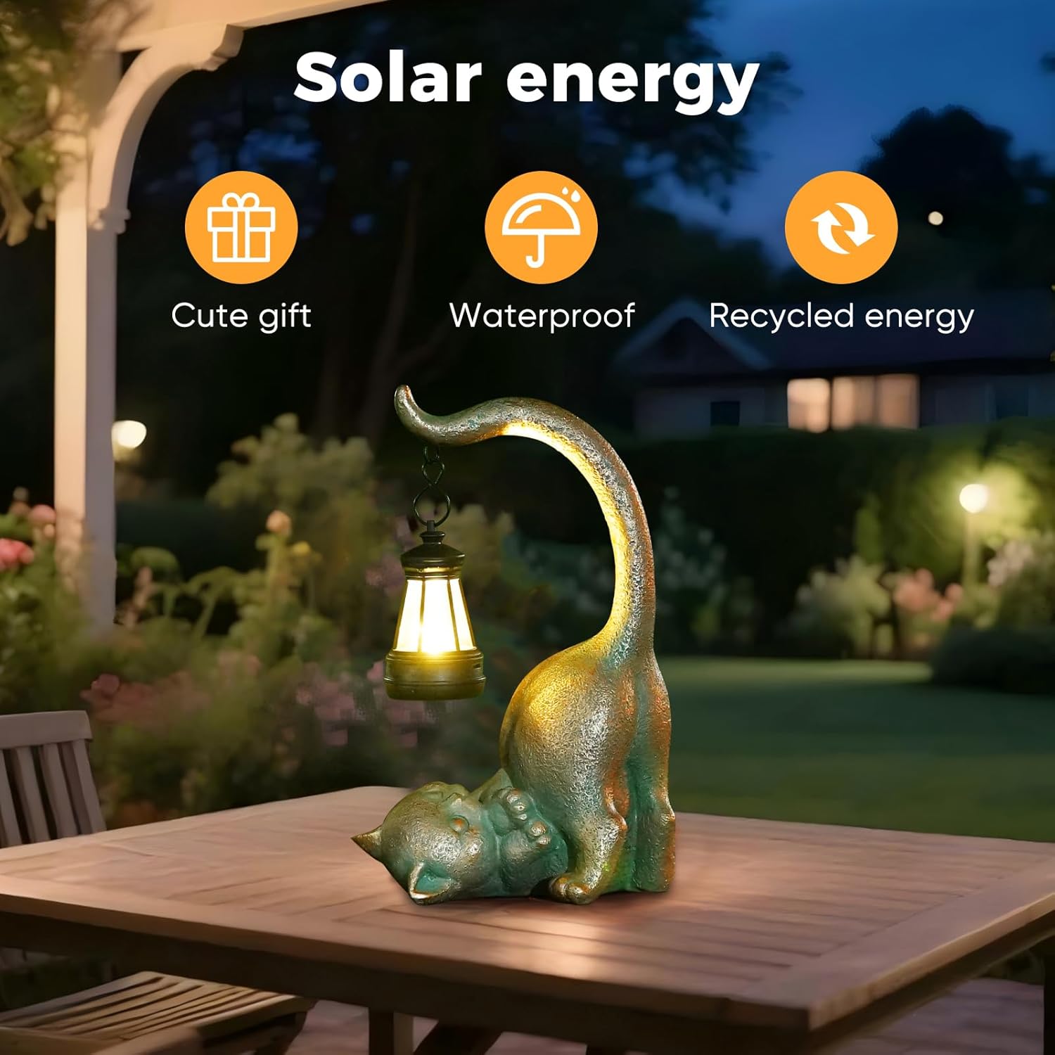 Solar Cat Garden Statue Outside Decor with Lantern for Yard Art Lawn Ornaments Porch Patio Balcony Housewarming Gifts Birthday Gift for Grandma Mom Women Sister Lover - Image 7