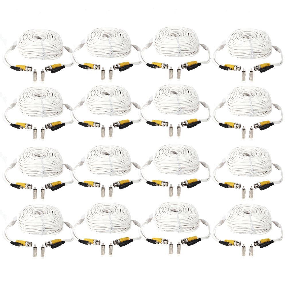 ATC 16 PACK 100 Feet Video Power BNC RCA White Cable Wire