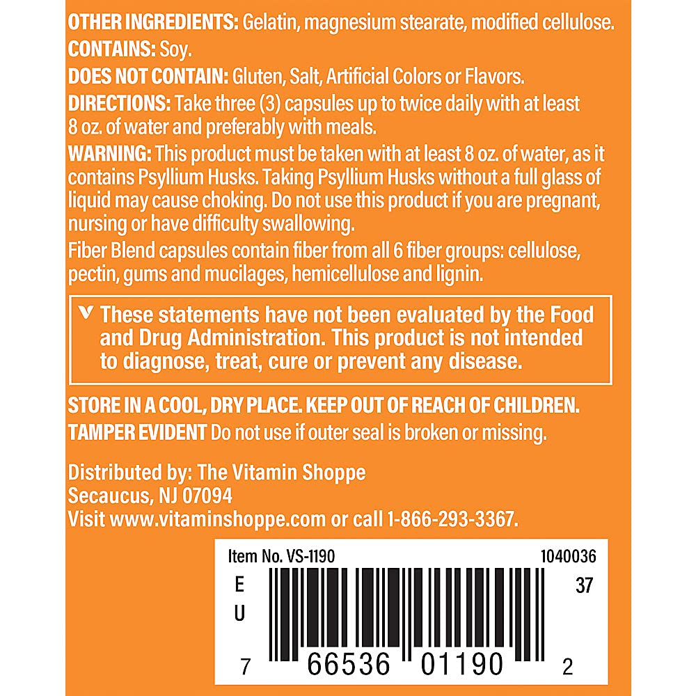 The Vitamin Shoppe Fiber Blend, Natural Source Insoluble and (100 Capsules) — Amazon image 3