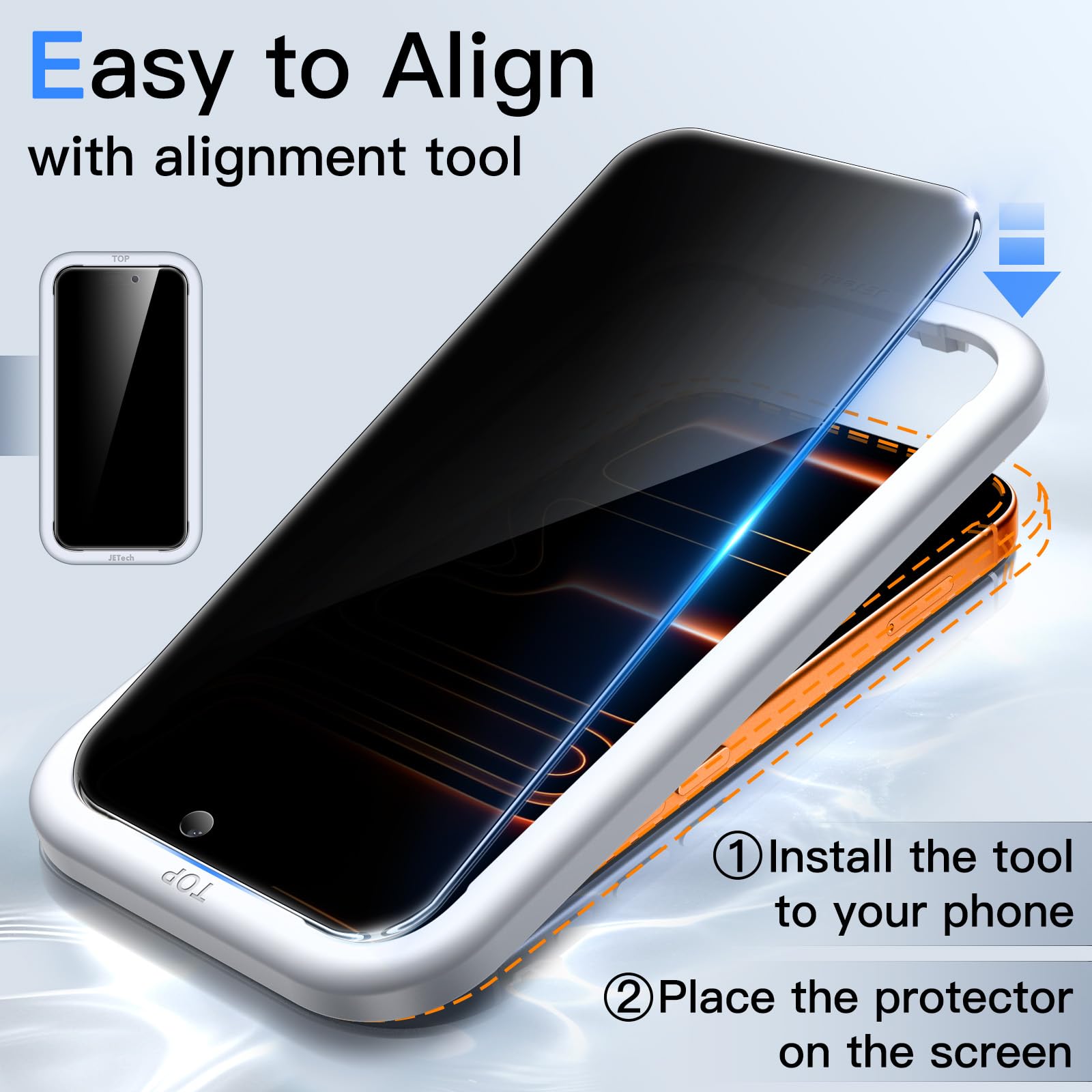 JETech Privacy Pellicola Protettiva per iPhone 17 Pro Max 6,9 Pollici con Protezione per Obiettivo Fotocamera, Vetro Temperato Film con Strumento di Installazione Facile, Pacco da 2 Ciascuno