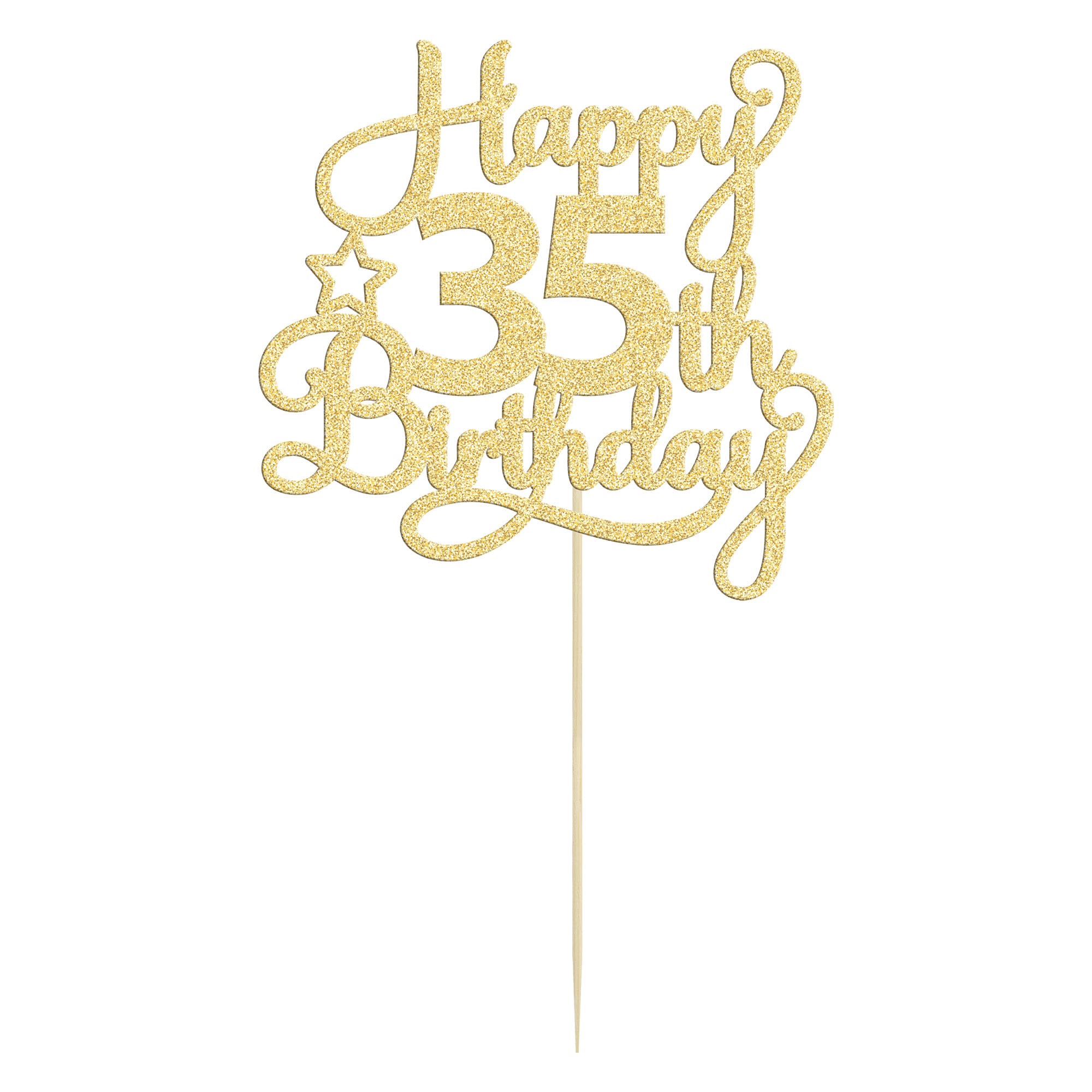 1 Pack Happy 35th Birthday Cake Topper Gold Glitter 35 & Fabulous Cheers to 35 Years Old Birthday Cake Pick for Celebrating 35th Birthday Anniversary Party Cake Decorations Supplies