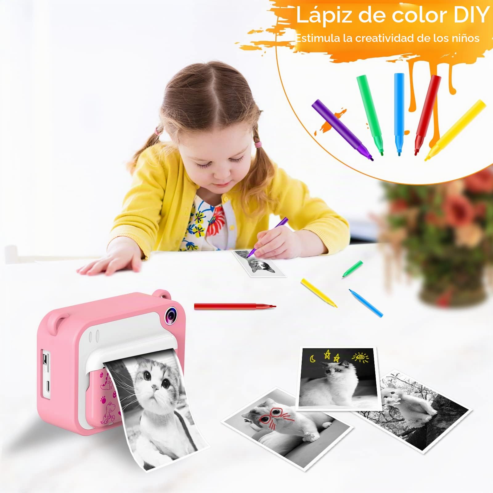 Uleway Camara Fotos Infantil Instantanea,Cámara de Fotos para Niños con Pantalla 2,4", 3 Papel de Impresión y Tarjeta SD de 32GB, Regalos Juguete para Niños y Niñas 3 4 5 6 7 8 9 10 11 12 Años-Rosa