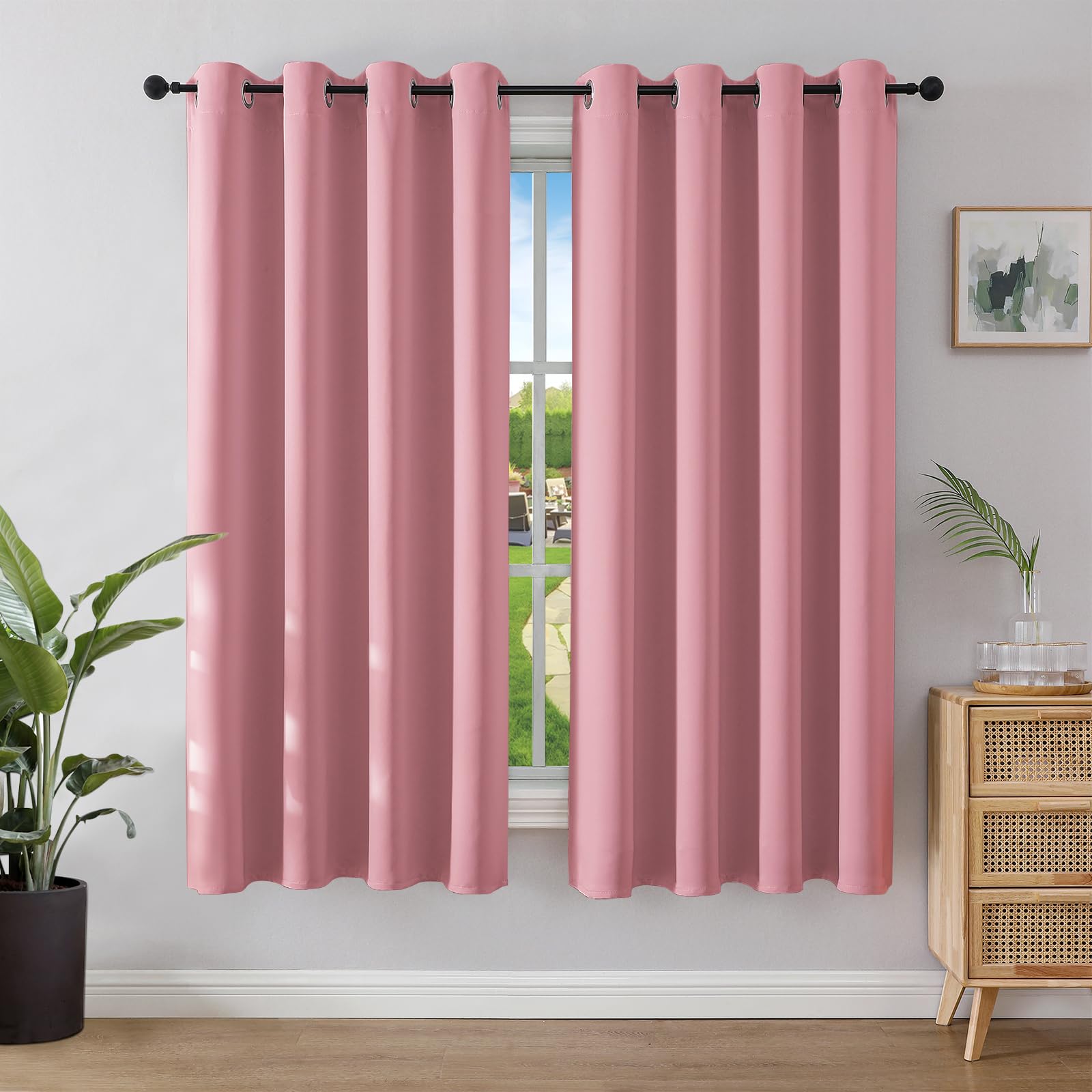 Joydeco Blackout Curtains for Bedroom 55 x 68 Inch, Eyelet Thermal Insulated Energy-saving Drapes for Room Darkening Light Filtering, Long Window Treatments 68 Inch Drop, 2 Panels - Beige โ image 1