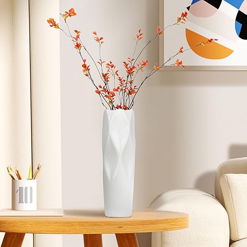 Miniatura 6 de TDIAVH Florero de cerámica blanca, jarrones texturizados modernos de 12 pulgadas de alto para granja, decoración del hogar, estante, centros de