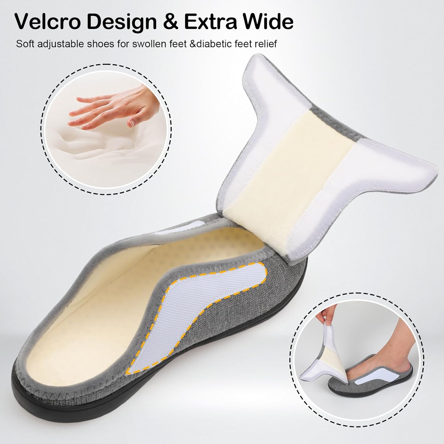 LeIsfIt Mens Slippers Wide Diabetic House Slippers Adjustable Slip On Warm Bedroom House Shoes for Edema Swollen Feet Indoor Outdoor Slipper - Image 3