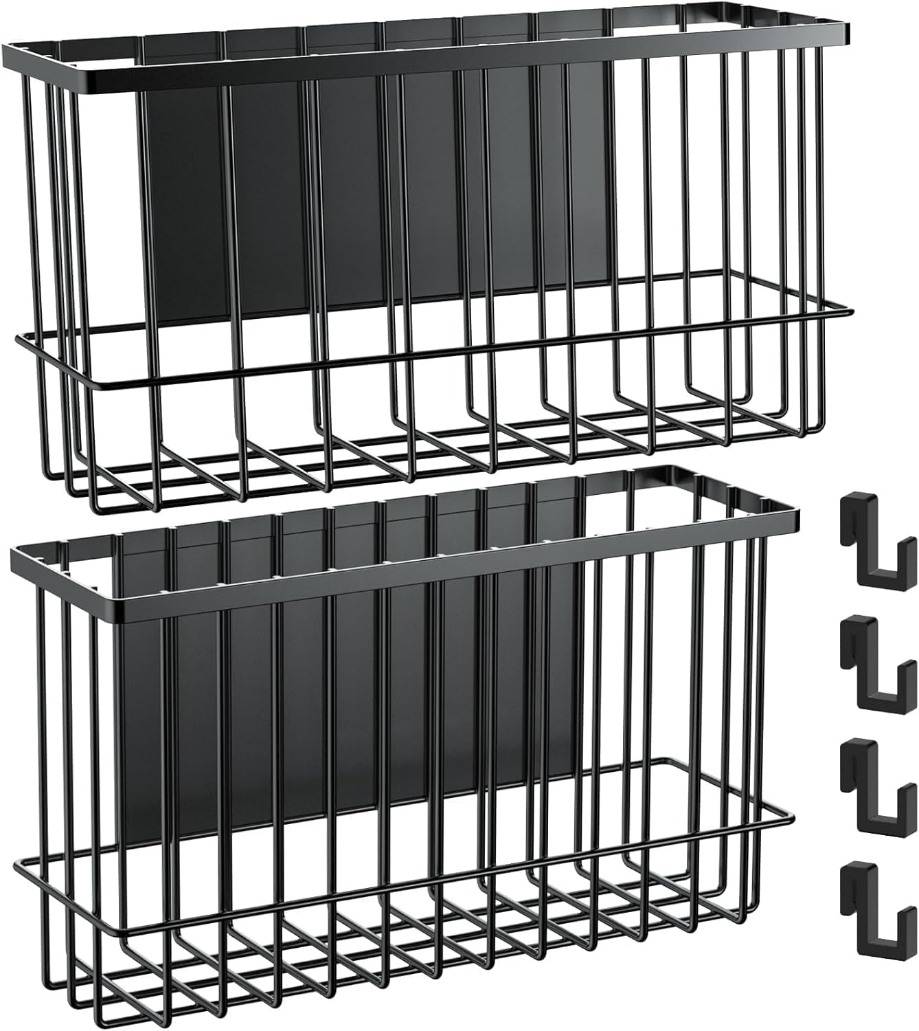 Funvalley Surperfect Magnetic Wire Mesh Storage Baskets, Black Steel Wall Mount Organizers, 2-Pack Large and Medium, Modern Industrial Style, 14 lbs Capacity