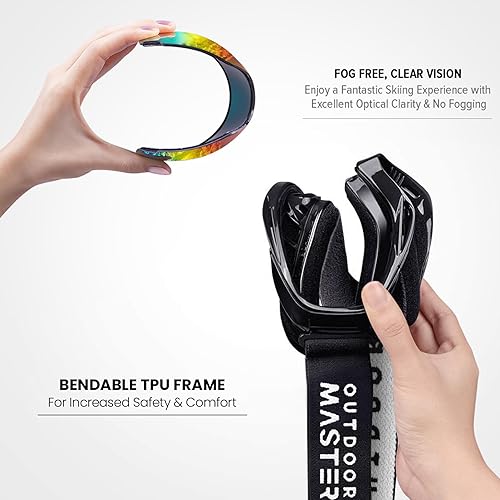 Miniatura 69 de OutdoorMaster - Gafas de esquí/snowboard para hombres, mujeres y jóvenes, 100% protección contra rayos ultravioleta, para usar sobre los anteojos
