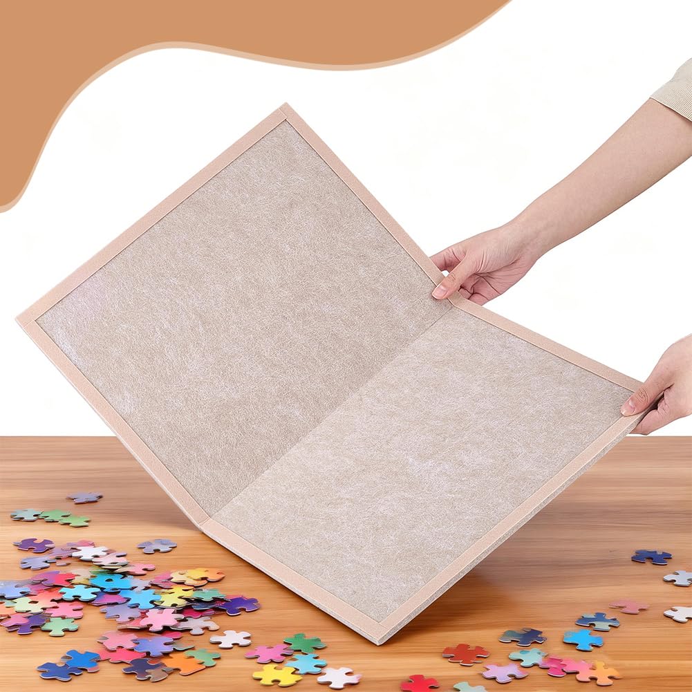 WADORN Tapis de Puzzle en Feutre Pliable pour jusqu'à 500 Pièces, Plateau de Puzzle Portable et Pliable pour Stockage Facile, Surface Anti Dérapante en Feutre pour Accessoires de Éducatifs (Brun)
