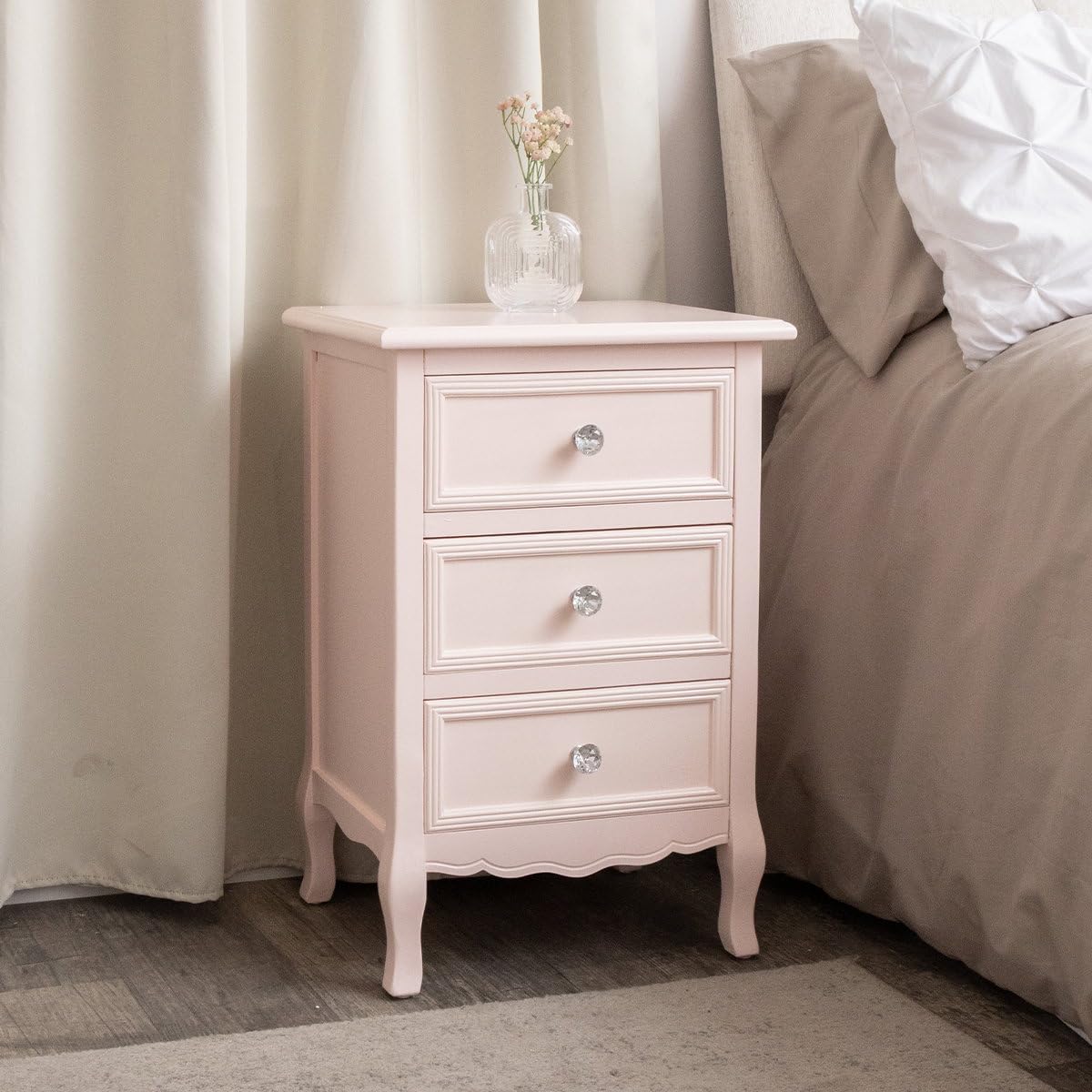 Melody Maison Pink 3 Drawer Bedside Table - Sophia Pink Range