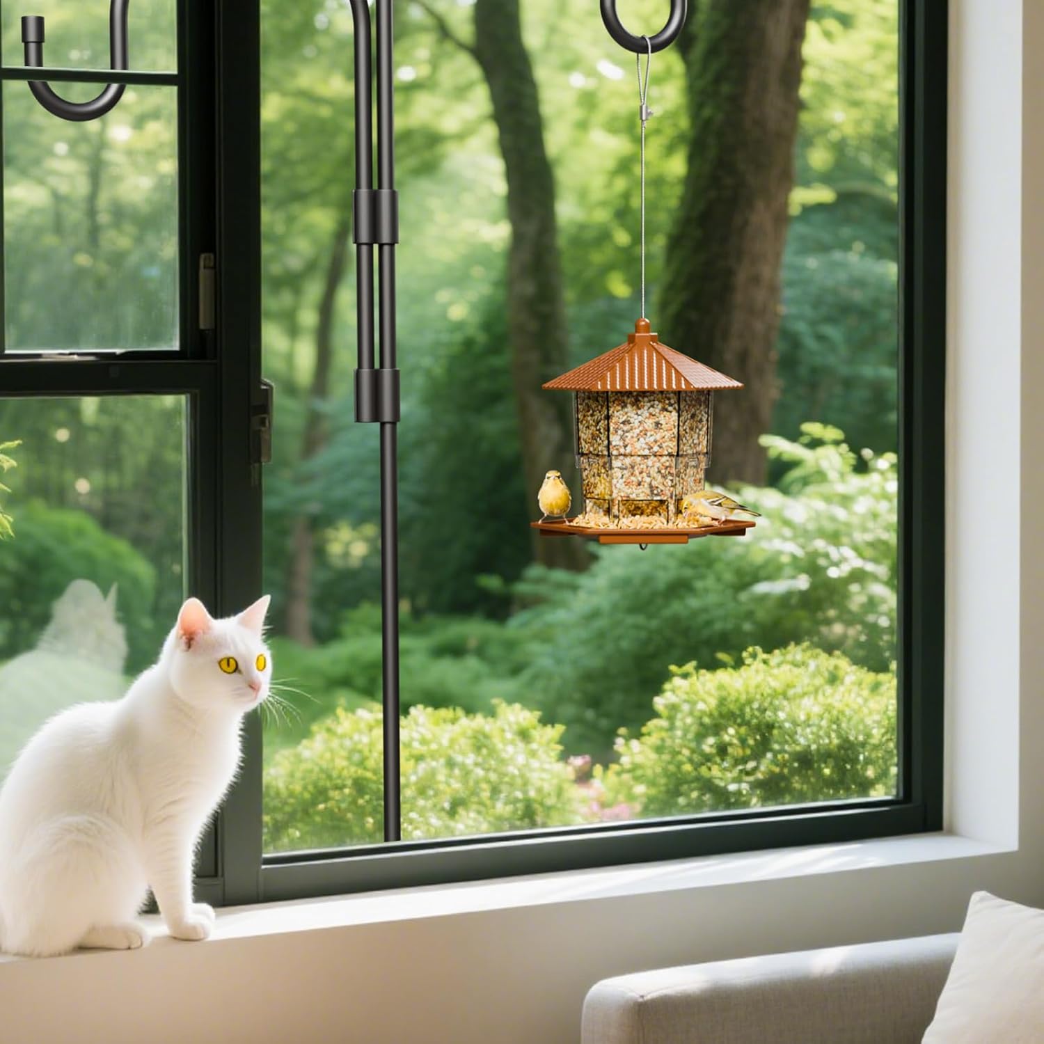 Yieach Hanging Bird Feeder for Outdoors,Large Hopper Squirrel Proof Birdfeeder for Cedar,Red,Cardinal,Blue Jay and Wild Birds,Easy to Feel Birdhouse & Bird Seed Feeder & Gazebo for Outside,Tree,Brown - Image 7