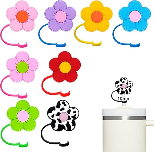 Tapas de popote compatibles con vasos Stanley Cup de 30 y 40 onzas, juego de puntas de silicona de 0.394 in con diseño de flores lindas para botella