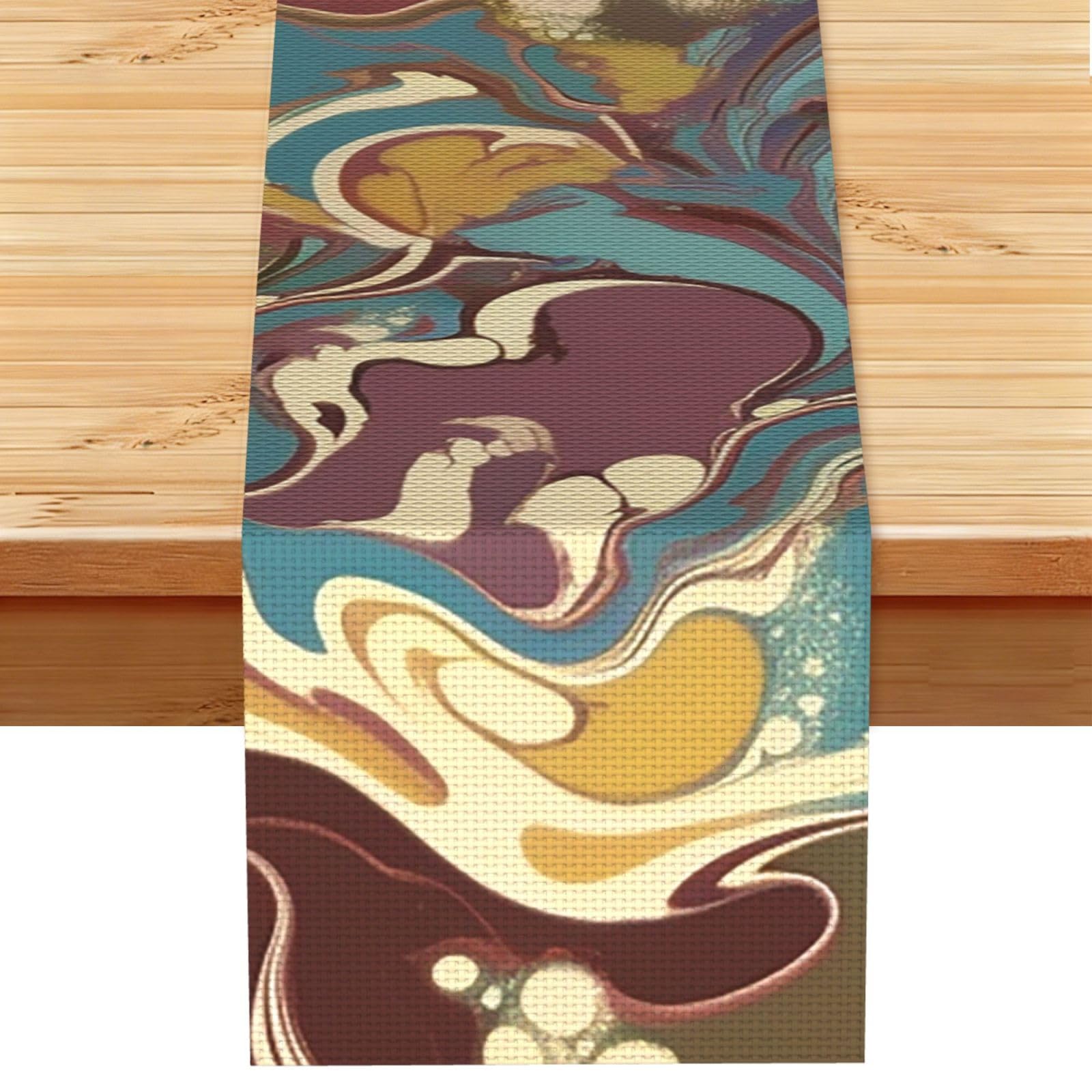 Romano Art Table Runner 13x72 Inch Cotton Linen Table Linen Washable Farmhouse Tablecloth Modern Abstract Art Kitchen Dinning Table Decoration for Home Party Decor