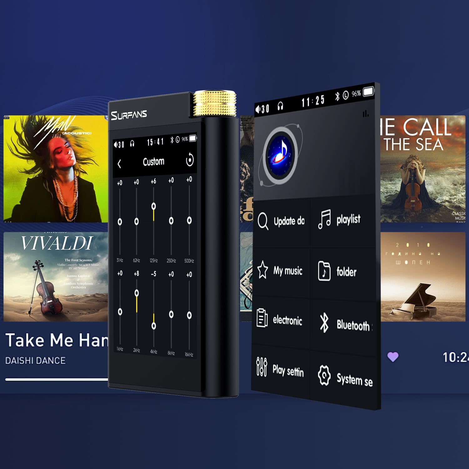Surfans MP3 HiFi F28 chip DAC, Bluetooth5.2 LDAC/aptX HD, uscita bilanciata, touch screen da 3,5" (320 x 480 IPS), 128 GB internamente ed espandibile a 512 GB