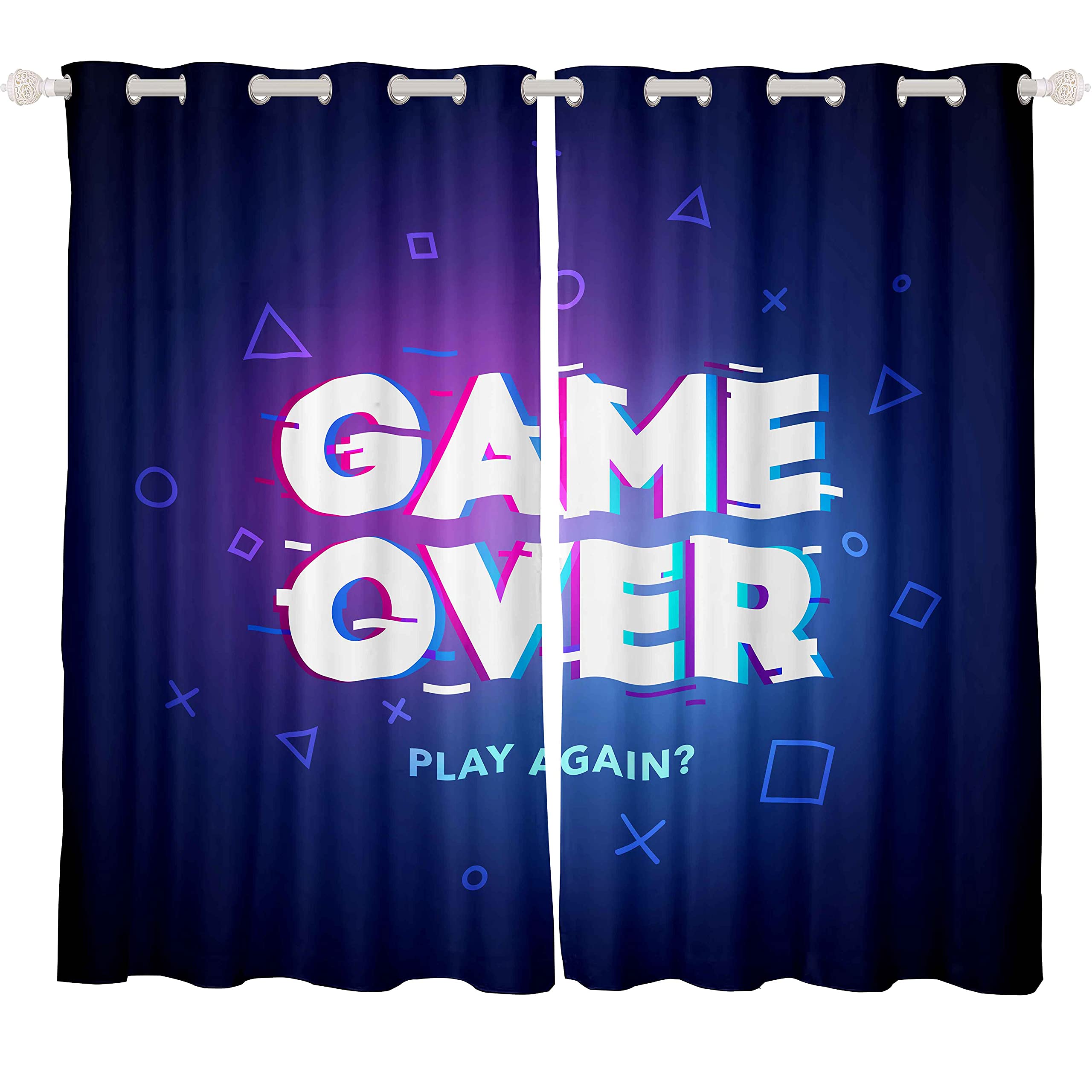 Tbrand Spiel Thema Blickdichte Vorhänge 137x117cm für Schlafzimmer Jungen Spielzimmer Vorhänge für Kinder Jugendliche Spieler Gamepad Fenstervorhang Blau Lila Vorhänge