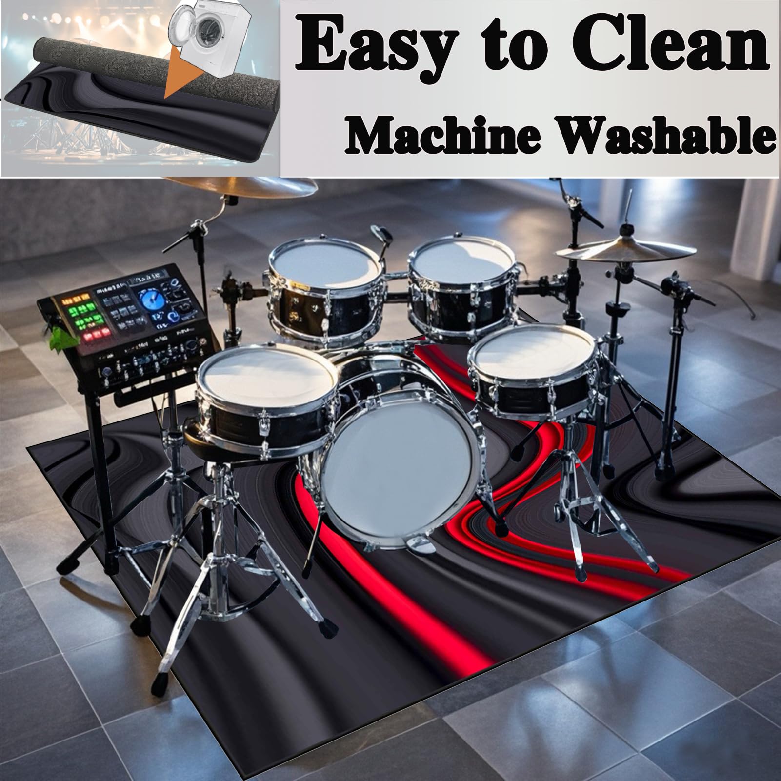 Schlagzeugteppich Drum Teppich Elektrisches Schlagzeug Teppich Professionelles rechteckiges Schallschutz Trommelmatte Music Carpet Innen und Außen Trommelteppich für Studio Wohnung 180 x 160 cm
