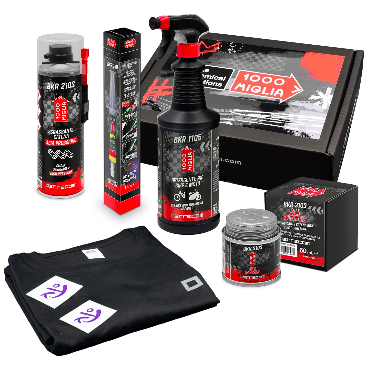 ERRECOM BIKE KIT - TORQUATO TESTA STARTER KIT - con T-Shirt e Sticker Esclusivi, include Detergente Bio Bici, Sgrassante Catena Alta Pressione, Lubrificante Catena Dry e All Weather