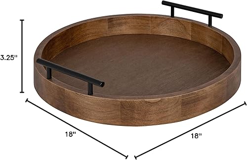 Miniatura 6 de Kate and Laurel Lipton - Bandeja decorativa redonda moderna de madera, 18 pulgadas de diámetro, marrón rústico y negro, bandeja decorativa para