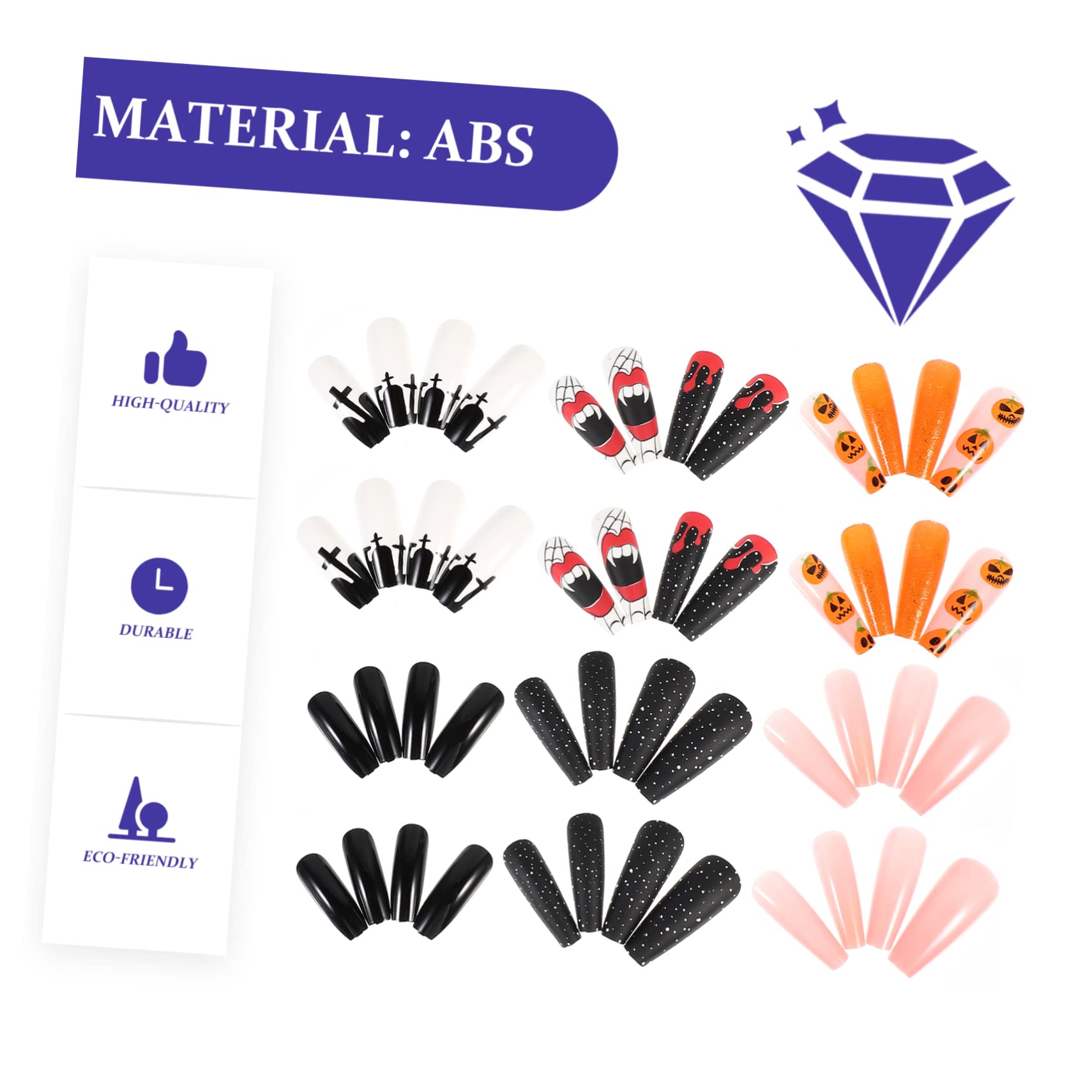 ABOOFAN 216pezzi Unghie Finte Halloween Per Donne e Ragazze Design Completo Facili Da Modellare e Adatte Per Feste e Decorazioni Unghie Fashion e Chic Per Look Incantevole