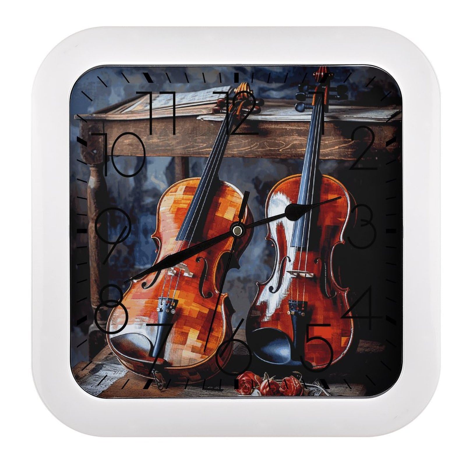 Horloge murale carrée de 25,4 cm imprimé violon en plastique de haute précision