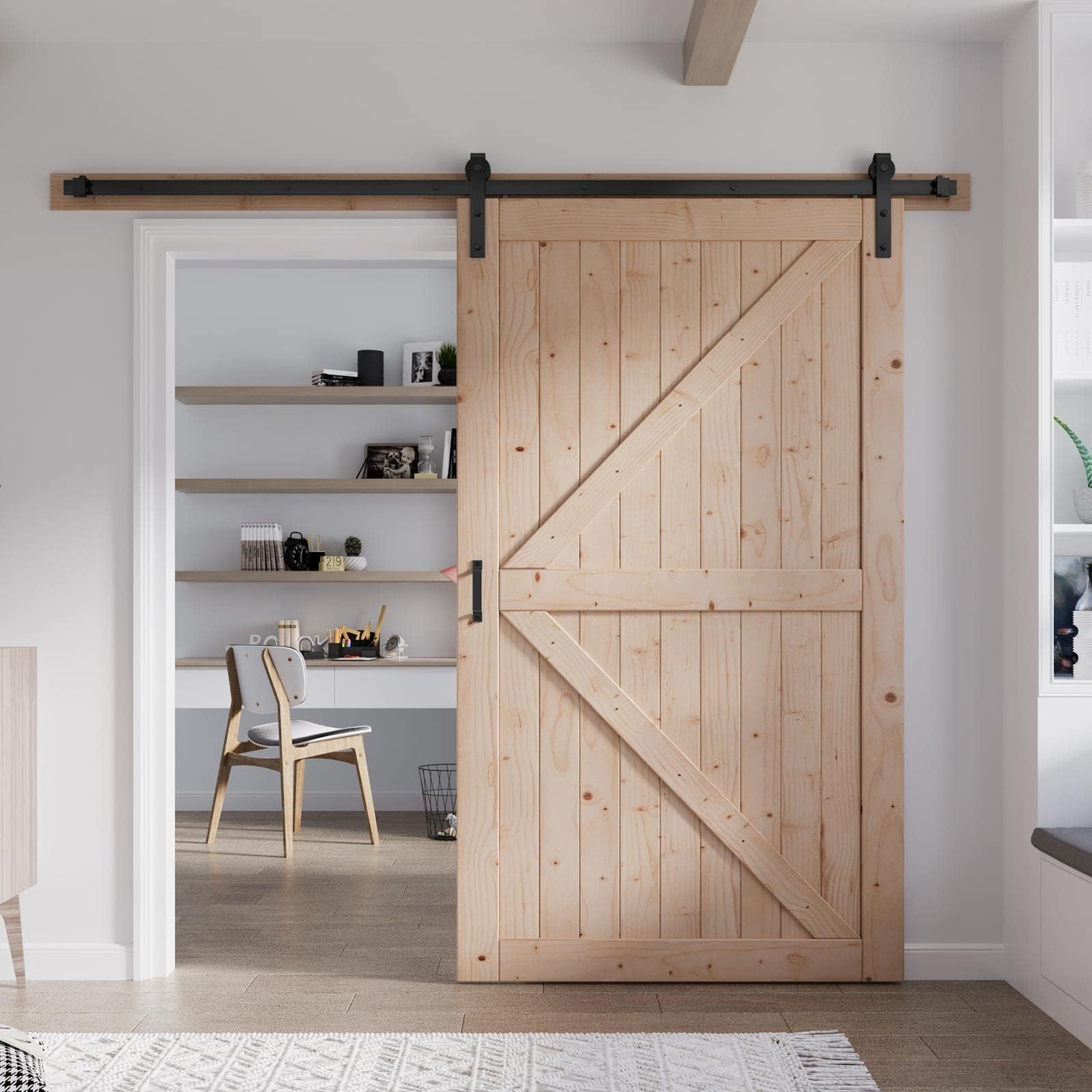 48in x 84in Wood Barn Door with 8FT Barn Door Hardware Kit Included K Shape Solid Spruce Panel Need to Assembly
