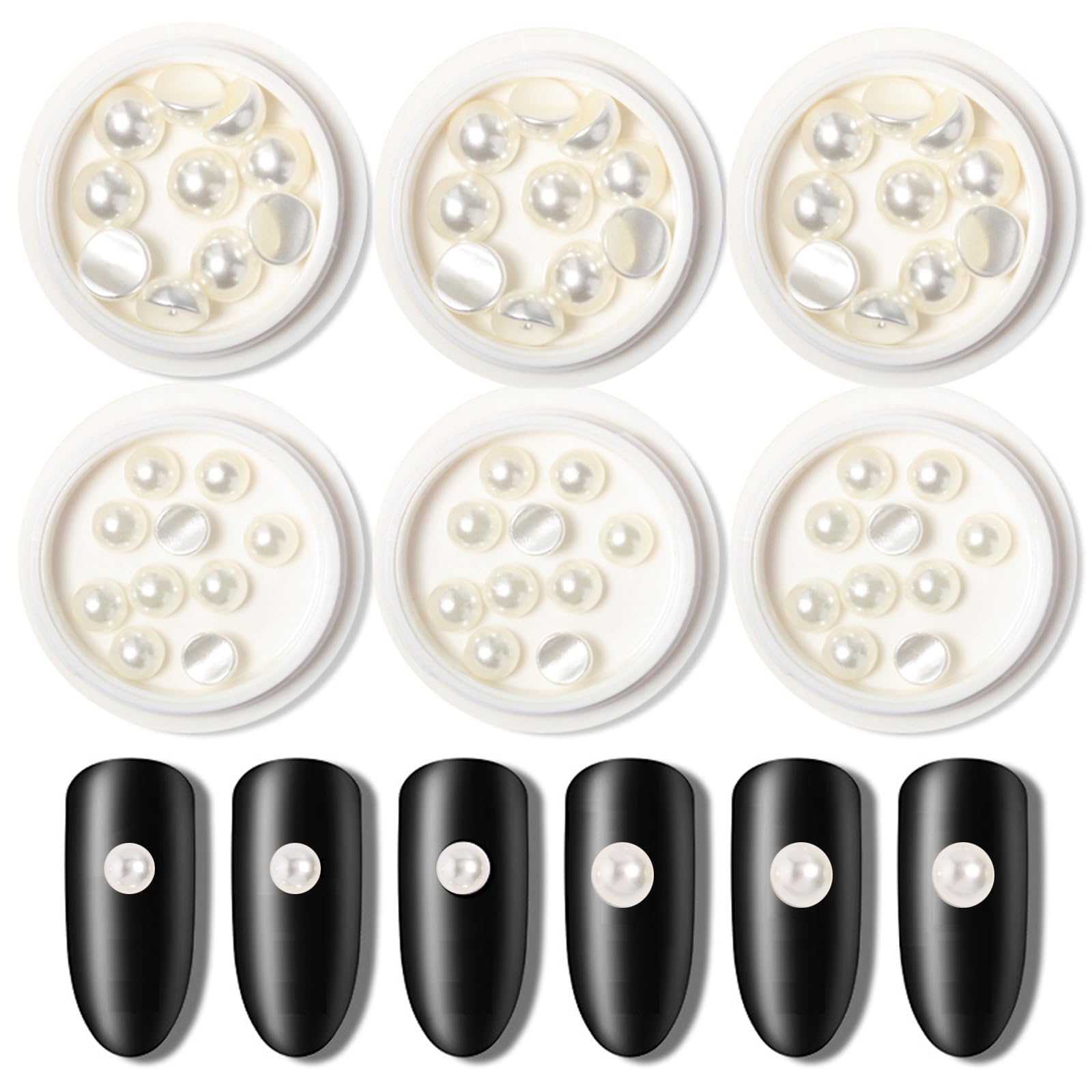 60Pcs Half-Ball Shaped Artificial Pearl Bead Nail Charm Decorations Jewelry Manicures Charms Nail Art Crafting Artificial Pearls Gems for DIY Craft Phone Case Nail Art Making, 6mm/8mm, Beige