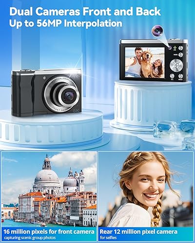 Miniatura 4 de Cámara digital, cámaras 5K 56MP para enfoque automático de fotografía, cámara compacta de vlogging con cámara frontal y trasera, zoom óptico 10X,