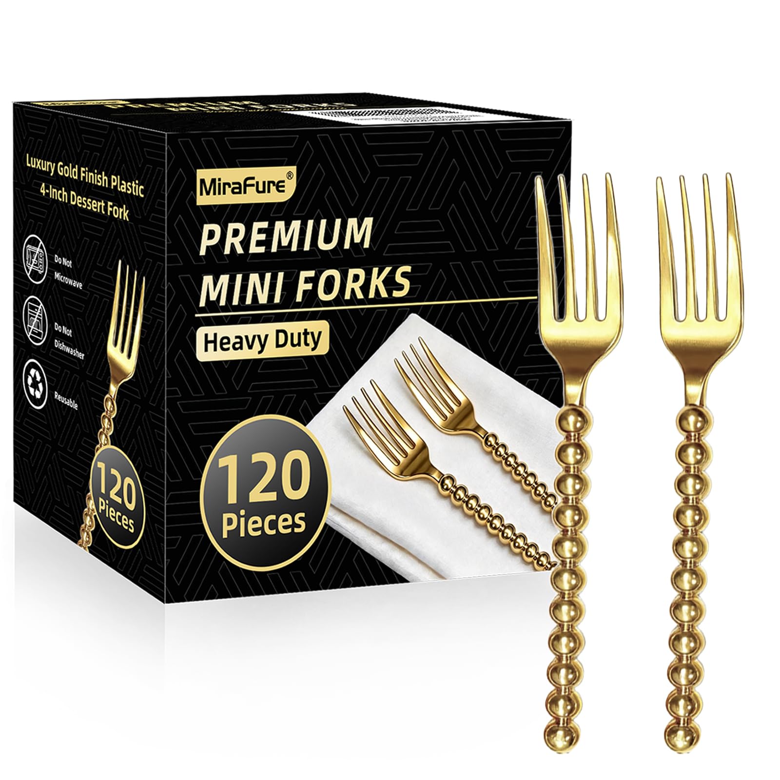 Premium Gold Mini Dessert Forks - 120-Piece with Beaded Handle, 4.4 Inch