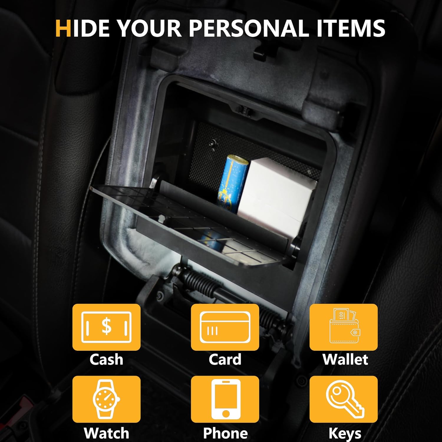 One Touch Hidden Center Console Storage Organizer Box Compatible with 2018-2024 2025 2026 Jeep Wrangler JL 4XE Gladiator JT Interior Accessories Armrest Privacy Compartment Secret Tray
