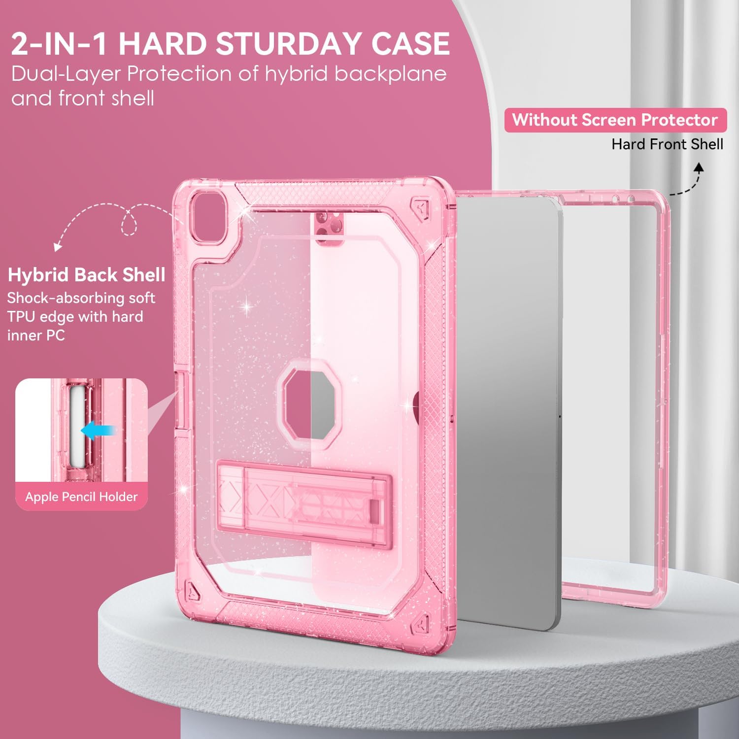 for iPad Pro 12.9 Case 6th/5th/4th/3rd Generation 2022/2021/2020/2018, 12.9 Inch iPad Pro Case Cover with Pencil Holder, Pink Glitter - Image 3