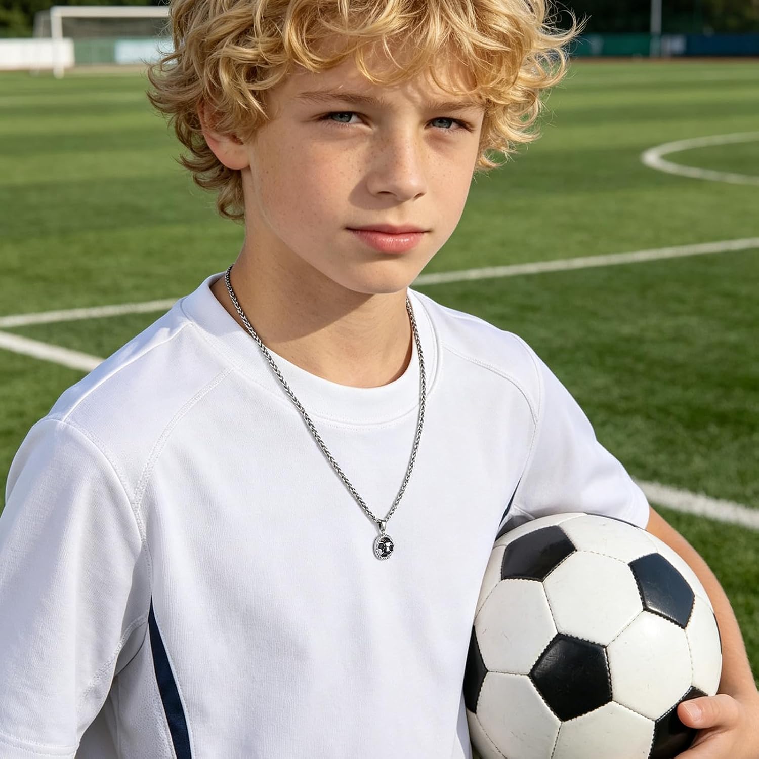 Soccer Necklace for Boys Basketball Baseball Football Fanatic Gifts Stainless Steel Thick Wheat Chain Pendant Sport Jewelry Gift for Sprots Fan Men Teen Boys Girls Son Daughter Grandson