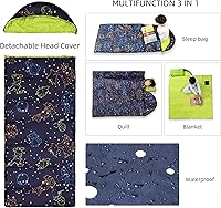 Vista 6 de AceCamp Saco de dormir para niños, saco de dormir que brilla en la oscuridad para niños y jóvenes, saco de dormir portátil resistente al agua